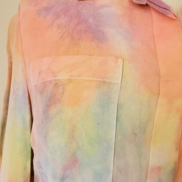 NEW JCrew silk painted tie dyed shirt pink blue purple yellow orange green 4 6 - Picture 5 of 9
